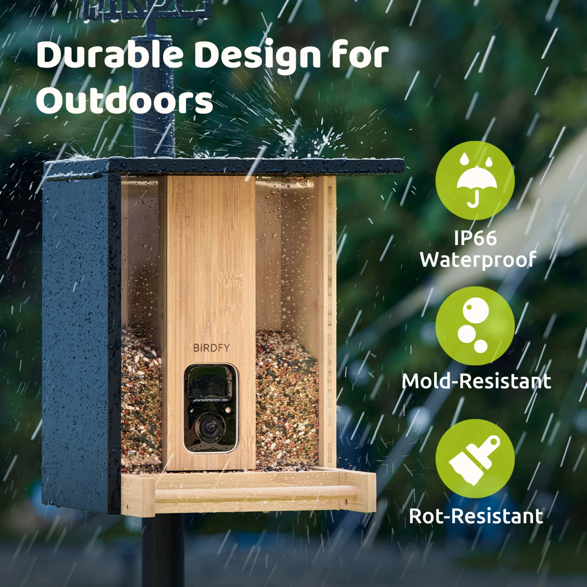Birdfy bamboo feeder camera with solar - Feed, watch and record birds - Image 3